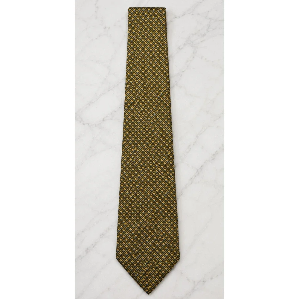 Joseph & Feiss International 100% Imported Silk Men's Tie Olive Green Geometric